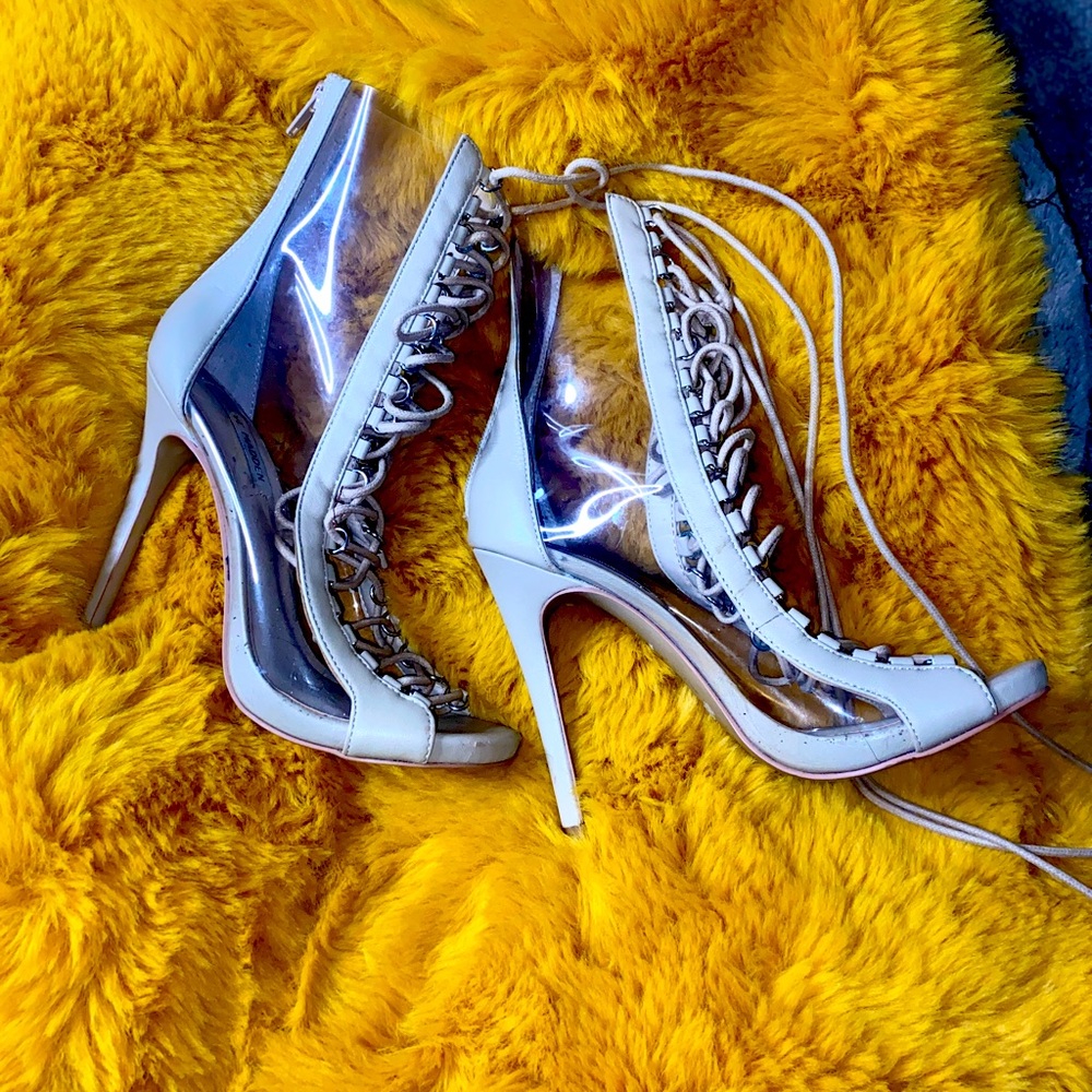 Tan Clear Steve Madden Lace Up Shoe Boots